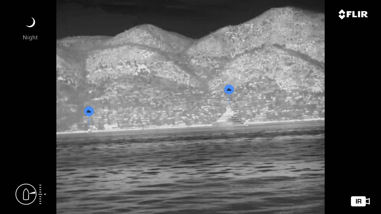 Longwave infrared capture — Vessels at anchor — with live AIUS detections